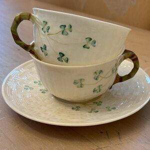 Belleek Shamrock Teacups and Saucer